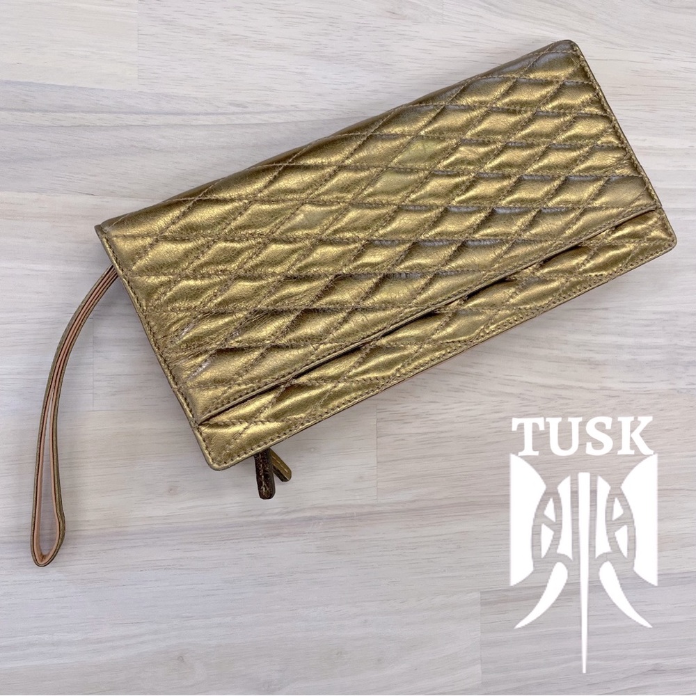 TUSK⭐️Gold Quilted Leather Handheld Clutch Wallet / Wristlet
